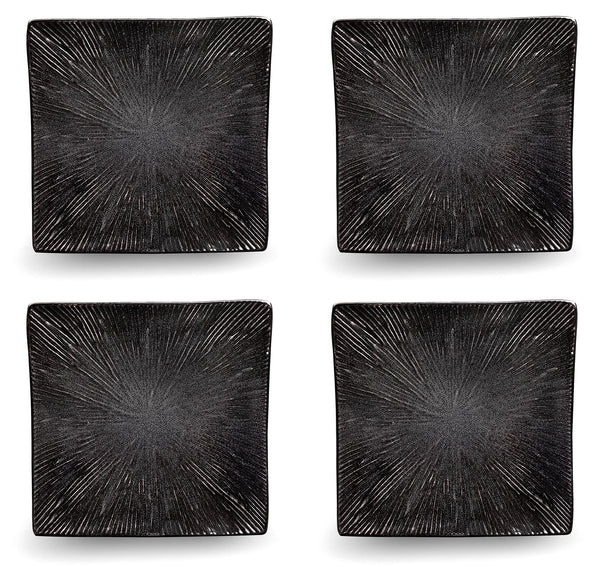 sconto Set 4 Piatti Piani Quadrati 27x27x4 cm in Gres Kaleidos Sirius Neri