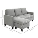 Divano 3 Posti 197x139x91 cm con Penisola Reversibile in Tessuto Grigio