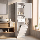 Mobile Bagno a Colonna 45x30x180 cm con Cesto Portabiancheria Ribaltabile in MDF Bianco      