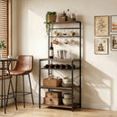 Scaffale Cucina a 5 Livelli Stile Industriale 59x40x143,5 cm con 6 Ganci e Portabottiglie in Truciolare e Metallo Noce      