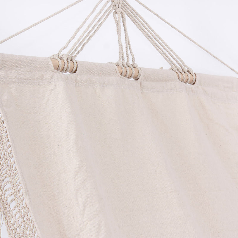 Amaca Sedia Sospesa ad Altalena 80x200 cm in Policotone e Legno di abete Tessuto Beige