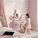 Toeletta per Bambini 3+ Anni 55x37x87,6 cm con Sgabello Cassetto 3 Specchi e 5 Accessori in MDF e Legno di Pino Rosa      