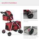 Passeggino Doppio per Cani e Gatti Pieghevole 82x48x100 cm in Metallo e Tessuto Oxford Rosso