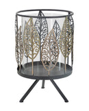 Portacandele Foglie Iron Ø15x24 cm in Ferro e Vetro Nero e Grigio