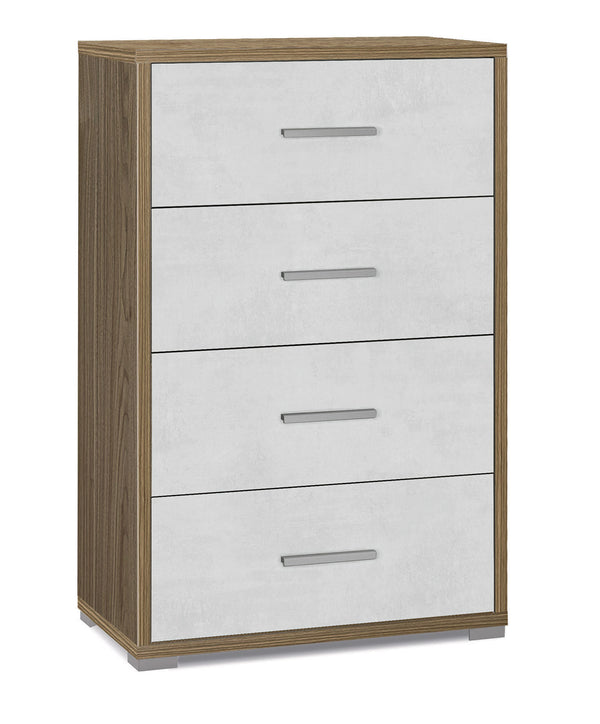 Cassettiera 4 Cassetti 71x110x41 cm Noce Stelvio/Ossido Bianco sconto