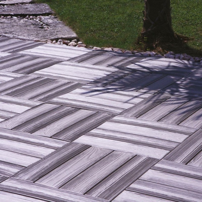 Set 14 Piastrelle Autobloccanti in Plastica Effetto Legno 37,7 x 18,6 cm da Interno o Esterno 