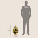Mini Albero di Natale Ø43x60 cm con Luci LED 141 Rami con Pigne e Bacche Rosse Base in Cemento Verde      