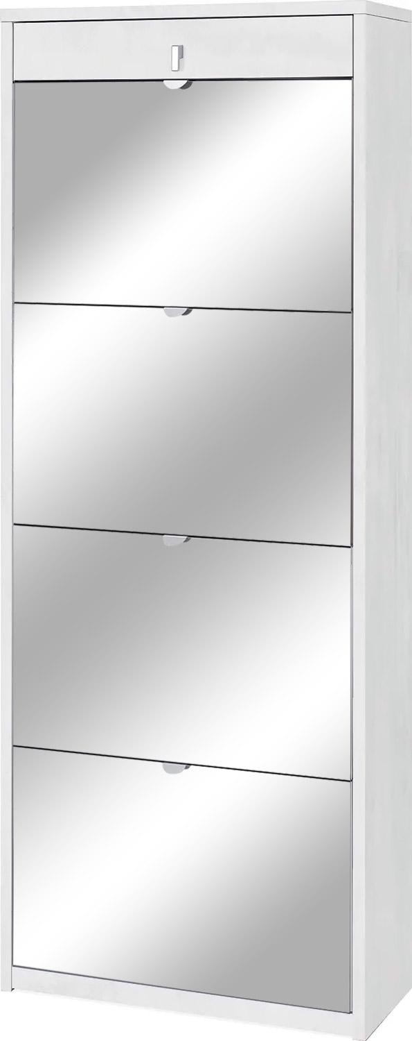 sconto Scarpiera 4 Ante con Specchio 1 Cassetto 63x164x29 cm Ossido Bianco