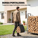 Set per Camino con Supporto 30x22x86 cm Borsa Spazzola Paletta Attizzatoio e Pinze in Metallo Nero      