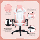Sedia da Gaming Reclinabile 155° con Poggiatesta e Supporto Lombare 69x54x125-132,5 cm in Similpelle Rosa