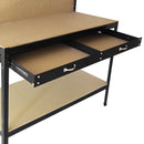 Banco da Lavoro Porta Attrezzi 120 cm in Acciaio con Parete e Cassetto Nero 