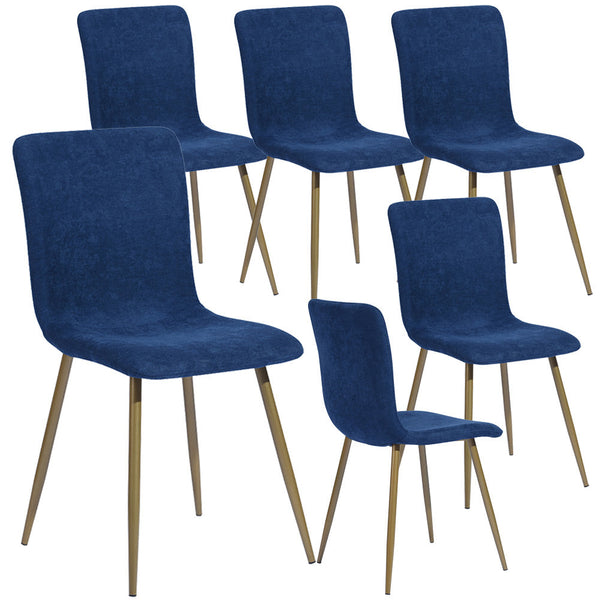 Set 6 Sedie per Sala da Pranzo Blu con Gambe in Acciaio Dorato Seduta Ergonomica prezzo