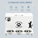 Set 3 Ciotole per Cani 500 ml 57x53x37,5 cm  in MDF e Acciaio Inox Bianco