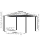 Gazebo da Giardino 2,94x3,60x2,67m con Tetto in Policarbonato e Zanzariere in Acciaio Kaki