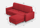 Divano 3 Posti con Pouf 208x155x85 cm Sakar in Tessuto Rosso