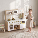 Cucina Giocattolo per Bambini 3-6 Anni 74x29x81 cm con Macchina del Caffè Girevole Fornelli Rubinetto e Orologio in MDF Bianco      