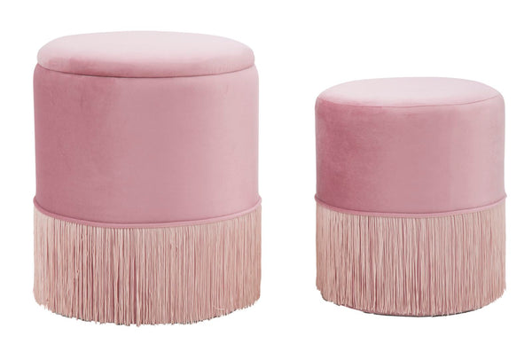 acquista Puff Contenitore Lines Coppia Rosa Ø35x42-30x32 cm in Legno e Spugna e in Ferro e Poliestere Rosa