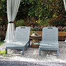 Set 2 Lettini Prendisole 62x158x88 cm con Schienale Regolabile e Vassoi in Polipropilene Grigio Scuro      
