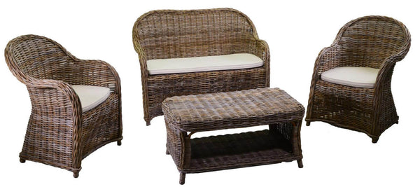 Set Salotto da Giardino Divano 2 Poltrone e Tavolino in Rattan New Roymer Grigio sconto