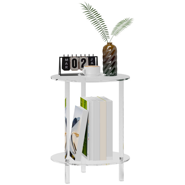 Tavolino da Soggiorno Rotondo a 2 Livelli Ø40x50 cm in Acrilico Trasparente sconto