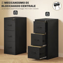 Cassettiera da Ufficio Schedario  Portadocumenti a 3 Cassetti 36,5x46,2x99 cm in Acciaio Nero
