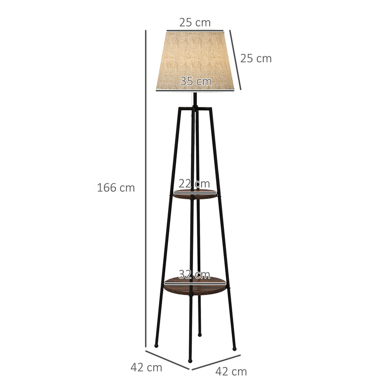 Lampada da Terra Ø42x166 cm in Metallo e MDF Nero e Marrone