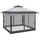 Gazebo Pieghevole con Prese d'Aria e Zanzariere 3,6x3,6m in Acciaio e Tessuto Oxford Grigio