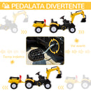 Trattore Ruspa a Pedali per Bambini 163x42x71 cm con Rimorchio Giallo