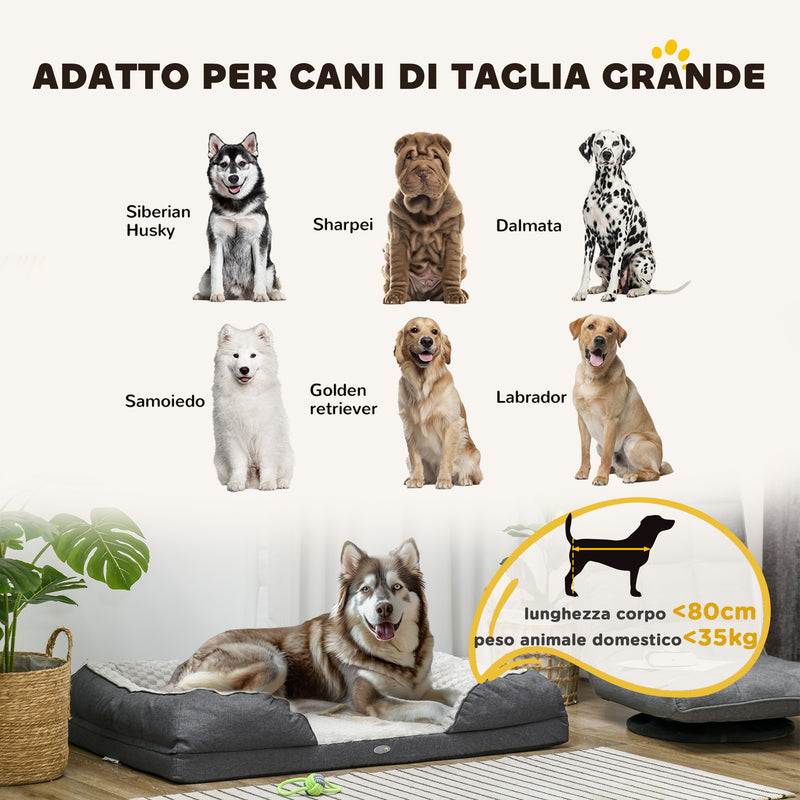 Cuccia per Cani Taglia Grande Imbottita con Cuscino Rimovibile Lavabile 120x80x22 cm Grigio Carbone 