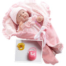 Bambola Bebè Neonato con Copertina Rosa e Accessori 39cm JC Toys