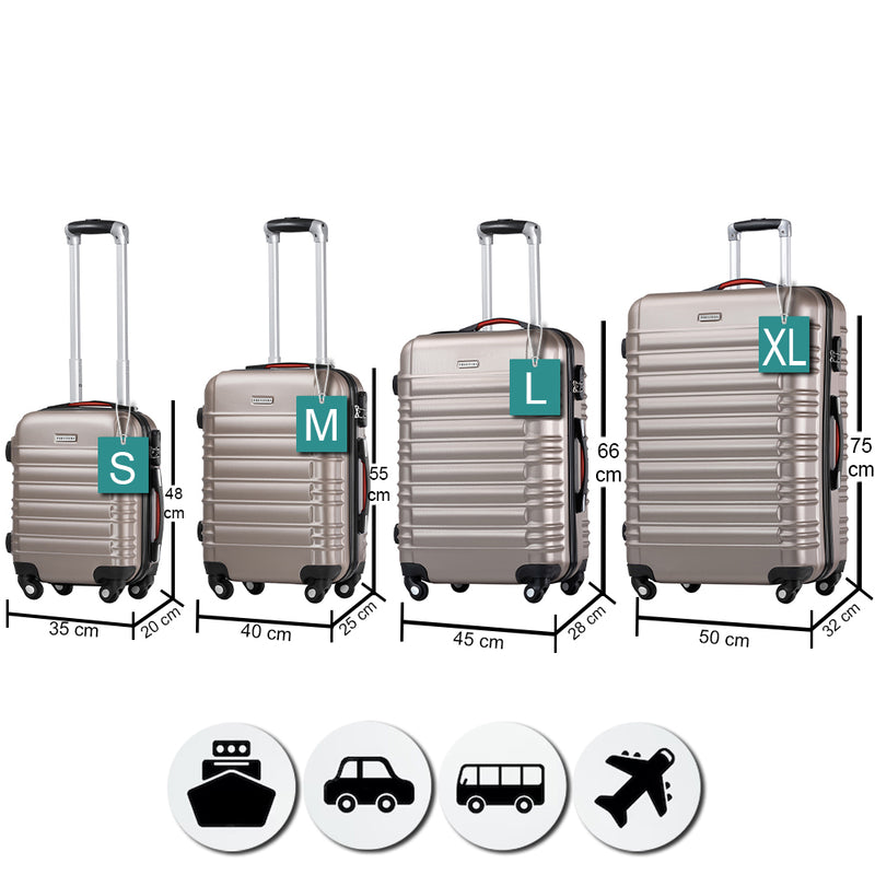 Set 4 Valigie Rigide Trolley Easy Roll Bagaglio a Mano e Stiva da Viaggio in ABS Champagne      