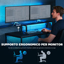 Scrivania da Gaming 165x80x91,5 cm con Spazi Portaoggetti e 2 Supporti per Monitor in Legno e Acciaio Nero      