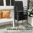 Set 6 Sedie Impilabili 51x69x87 cm Traspiranti con Braccioli e Schienale Alto in Metallo e Poliestere Nero      
