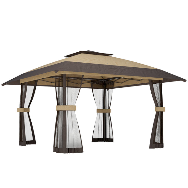 sconto Gazebo Pieghevole 400x400x287 cm con 4 Zanzariere Laterali Doppio Tetto e Sacchi di Sabbia Cachi e Marrone