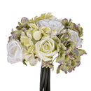 Set 2 Bouquet Artificiali Composto da 11 Fiori di Rose e Ortensie Altezza 20 cm Bianco