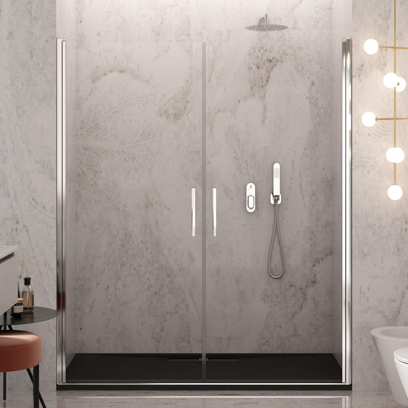 Porta Parete Doccia 2 Ante Batttenti in Cristallo Trasparente 6mm H195 Bonussi Alexia Varie Misure