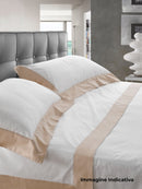 Set Lenzuola Sopra Sotto e Federe Bordi in Raso Garrini Eveline Avorio/Beige Varie Misure