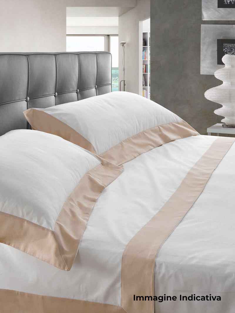 Set Lenzuola Sopra Sotto e Federe Bordi in Raso Garrini Eveline Avorio/Oro Varie Misure