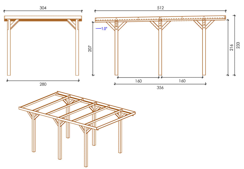 Carpot Box Auto Singolo Senza Copertura 304x512 cm in Legno