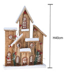 Casa Natalizia innevata con 20 Led H40 cm in Legno e Plastica