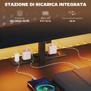 Scrivania da Gaming Angolare 192,5x80x86,5 cm con Hub di Ricarica Luci LED e Supporto Monitor in Legno e Acciaio Nero      