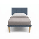 Letto Singolo con Rete Rivestita Microfibra Blu Tessis Testata Button Varie Misure