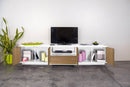 Mobile TV 4 Ante 1 Cassetto 220,1x41,5x46 cm Bloom Bianco Lucido e Noce