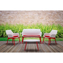 Set da Giardino Divano Poltrone e Tavolino in Polipropilene Vandi Bianco e Rosso