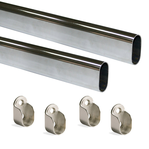 prezzo Set 2 Bastoni Appendiabiti per Armadi Ovali 95 cm in Acciaio Emuca Cromato