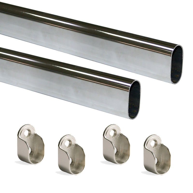 Set 2 Bastoni Appendiabiti per Armadi Ovali 95 cm in Acciaio Emuca Cromato