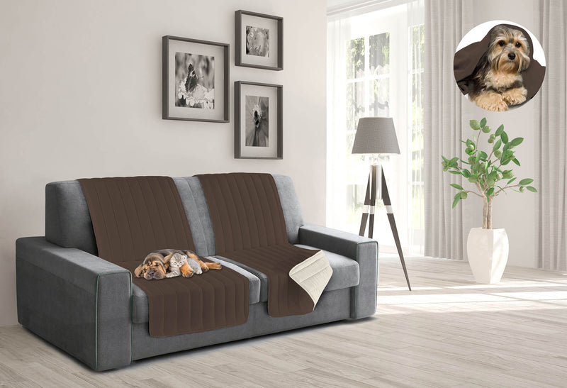 Copridivano a Fascia Doubleface Trapuntato 60x190cm Marrone/Panna