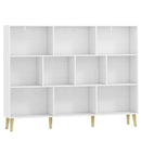 Libreria a 10 Cubi e 3 Ripiani 140x24x107 cm con Gambe in Legno Massello in Truciolare e MDF Bianco Effetto Legno      