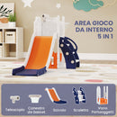 Set Scivolo per Bambini 5 in 1 con Canestro Scaletta Telescopio e Contenitori 178x70x86 cm in HDPE e PP Blu scuro      