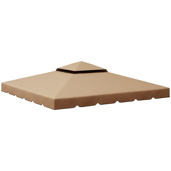 Tetto per Gazebo 300x300 cm a 2 Livelli con 8 Fori di Drenaggio in Poliestere Cachi sconto